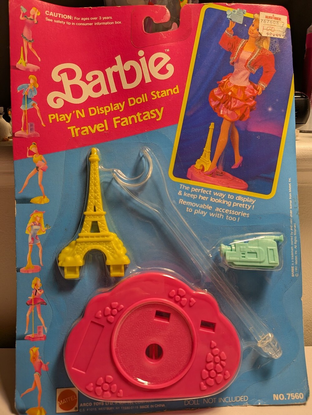 Vintage 1991 Barbie Travel Fantasy Play N Display Doll Stand Eiffel Tower Mattel
